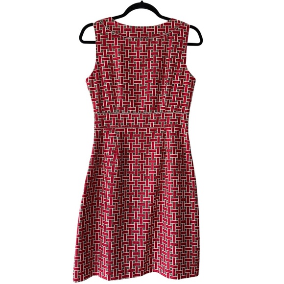 BANANA REPUBLIC | NWOT SLEEVELESS RED GEOMETRIC SHEATH DRESS SPLIT NECK | SIZE 4 - Picture 9 of 11